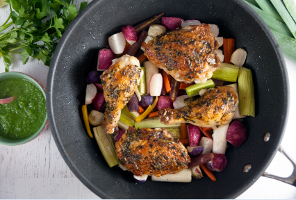 Pan-Roasted Chicken and Spring Vegetables with Salsa Verde &ndash; PotsandPans