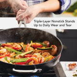 Hard-Anodized Induction Nonstick 12.25-Inch Stir Fry Pan With Helper Handle