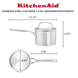 Stainless Steel 3-Ply Base 1.5-Quart Saucepan with Pour Spouts