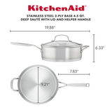 Stainless Steel 3-Ply Base 4.5-Quart Deep Sauté Pan with Helper Handle and Lid