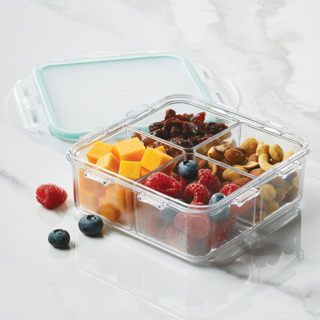 Container with separator for storing and transporting food, snacks