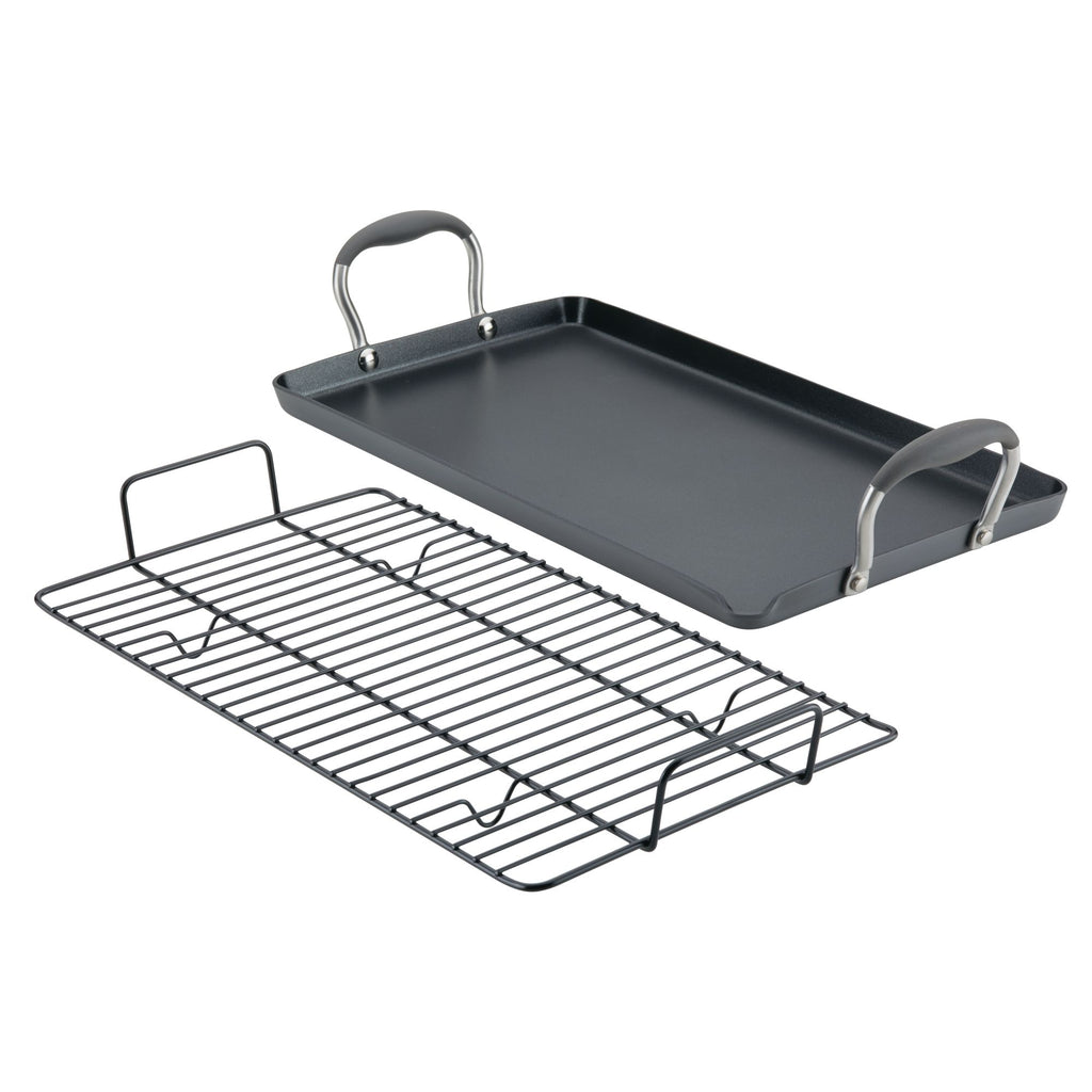 EaZy MealZ Bacon Rack & Tray Set, Rack and Grease Catcher, Non-Stick,  Large, Gray