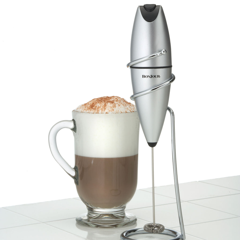 BonJour Battery-Powered Black Stainless Steel Milk Frother with
