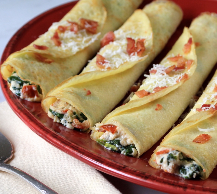 Savory Spinach, Ricotta and Bacon Crepes