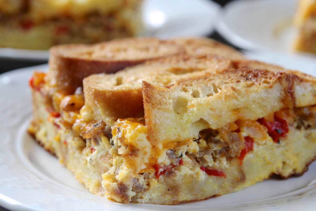 Sausage, Cheddar, and Sourdough Strata