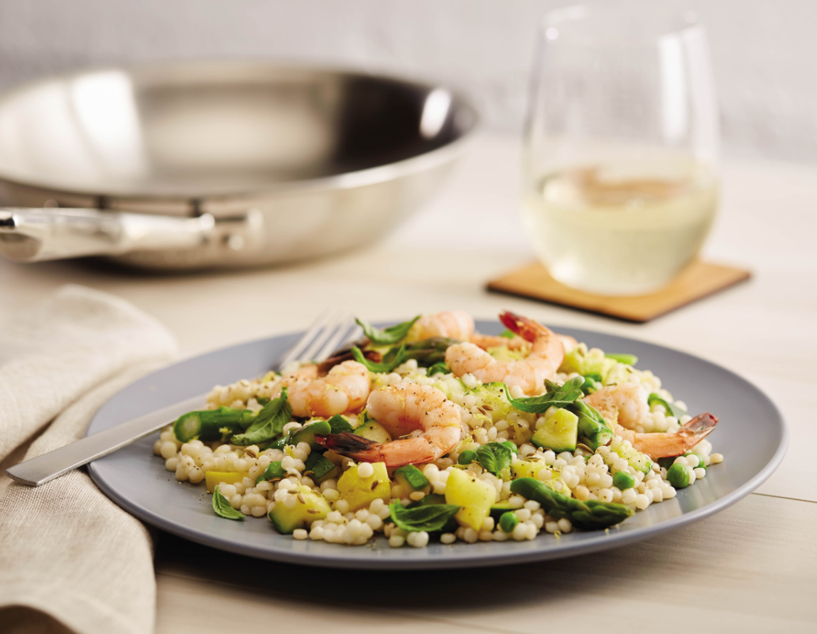 Couscous with Prawns, Summer Vegetables, and Wine