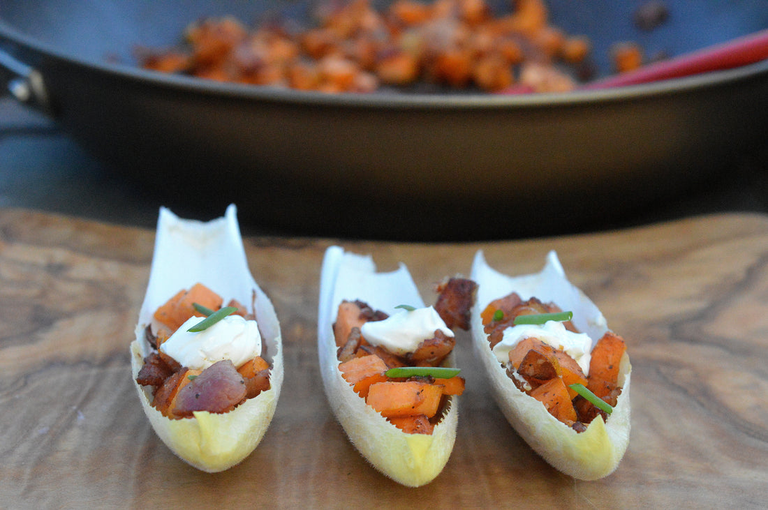 Endive Spears with Sautéed Sweet Potatoes and Bacon