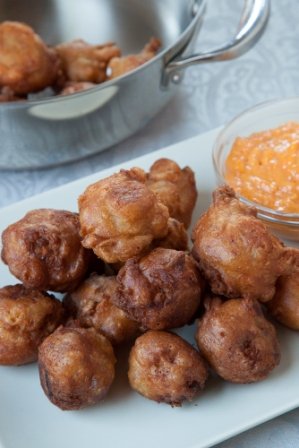 Crab and Bacon Beignets with Harissa Aioli