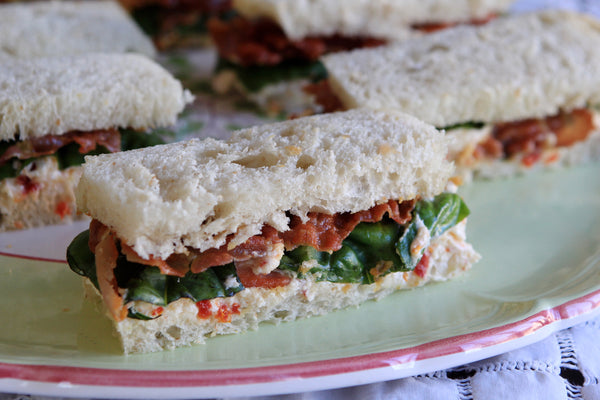 Ricotta, Basil, Sun-Dried Tomato and Crispy Prosciutto Tea Sandwiches