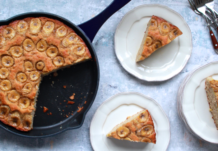 Skillet Banana Bread with Caramelized Brown Sugar-Rum Topping