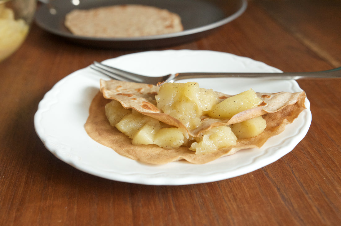 Rye Crepes with Buttery Apple Compote