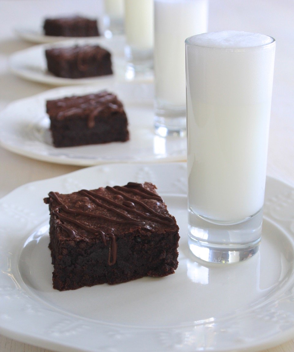 Chocolate Drizzled Coffee Brownies with Vanilla Egg Cream Shooters