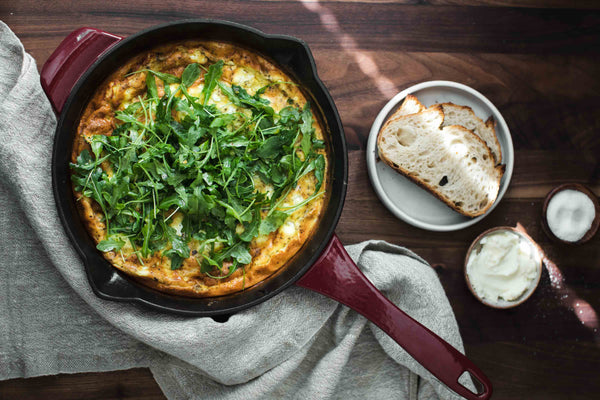 Onion Frittata with Goat Cheese and Arugula