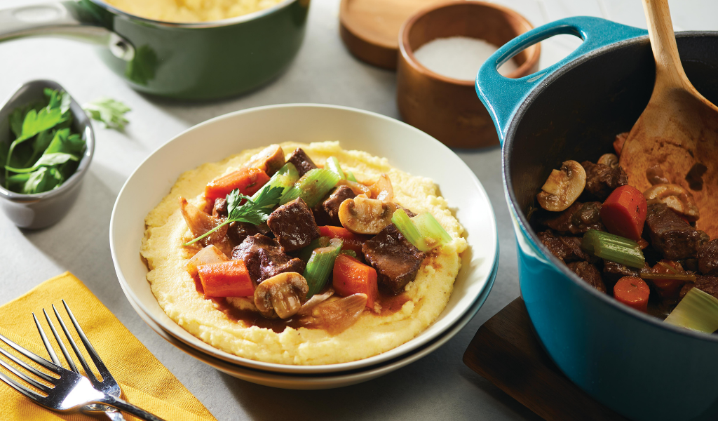 Beef Stew with Red Wine over Polenta