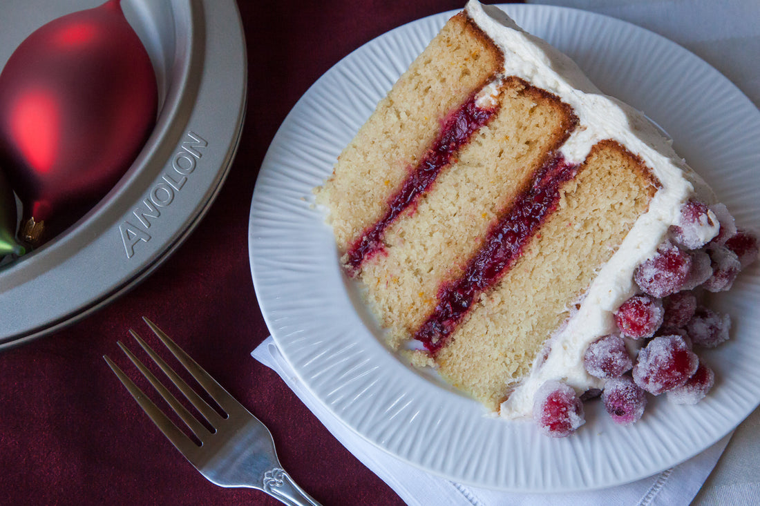 Vanilla and Orange Scented Triple Layer Cake with Cranberry Apple Filling