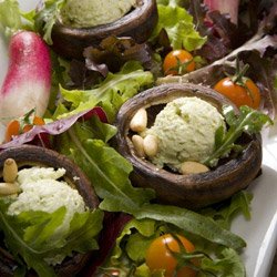 Mushroom Appetizers with Laura Chenel’s Chef’s Chèvre and Pesto