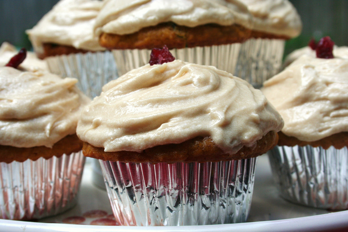 Pumpkin-Cranberry Cupcakes with Maple-Brown Sugar Frosting