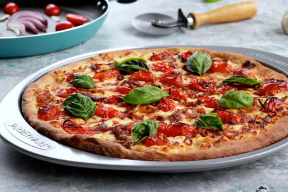 Whole Wheat White Pizza with Skillet Melted Grape Tomatoes