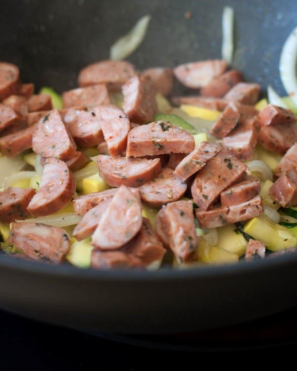 Italian Chicken Sausage & Summer Squash Wraps with Basil Yogurt Sauce