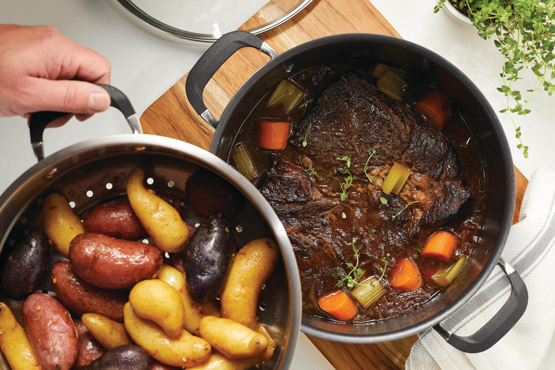 Rioja Pot Roast with Steamed Fingerling Potatoes and Smoked Paprika Butter