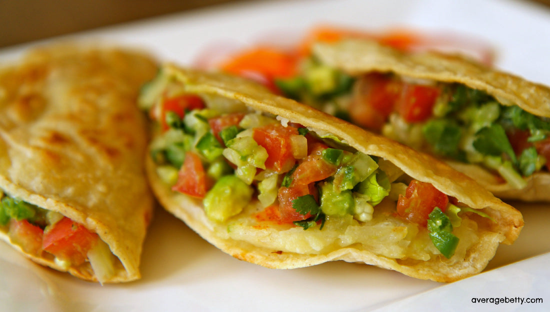 Potato Tacos with Caramelized Onions and Avocado Relish