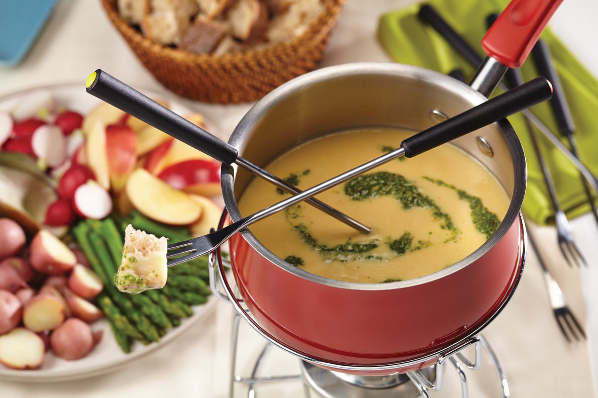 Irish Cheddar Fondue with Kale Pesto