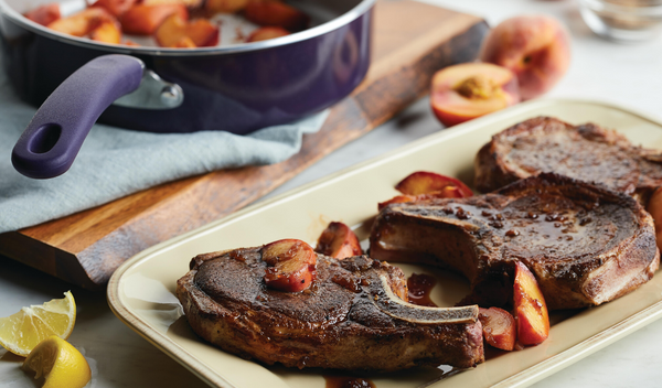 Pan Roasted Pork Chops with Glazed Peaches
