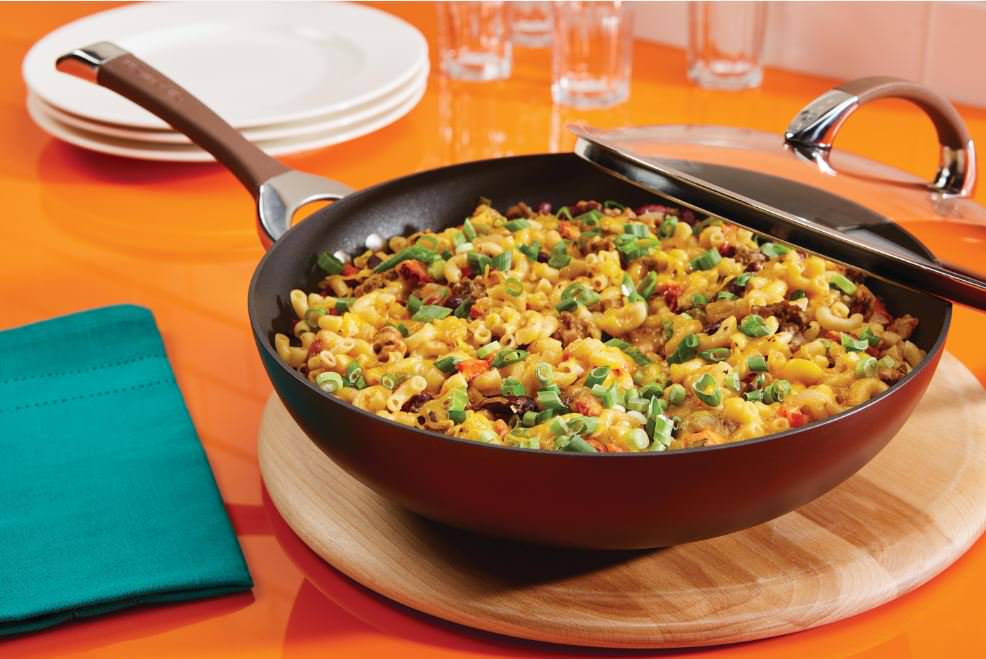 Smokey Chili Mac with Cheddar and Scallions
