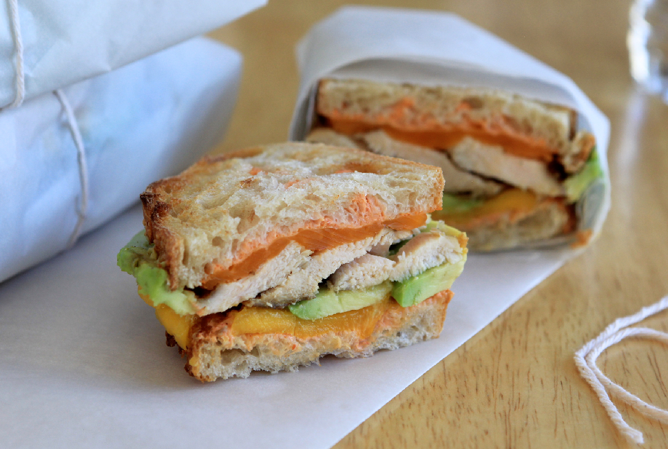 Grilled Chicken Sandwich with Mango, Avocado and Creamy Sriracha Sauce