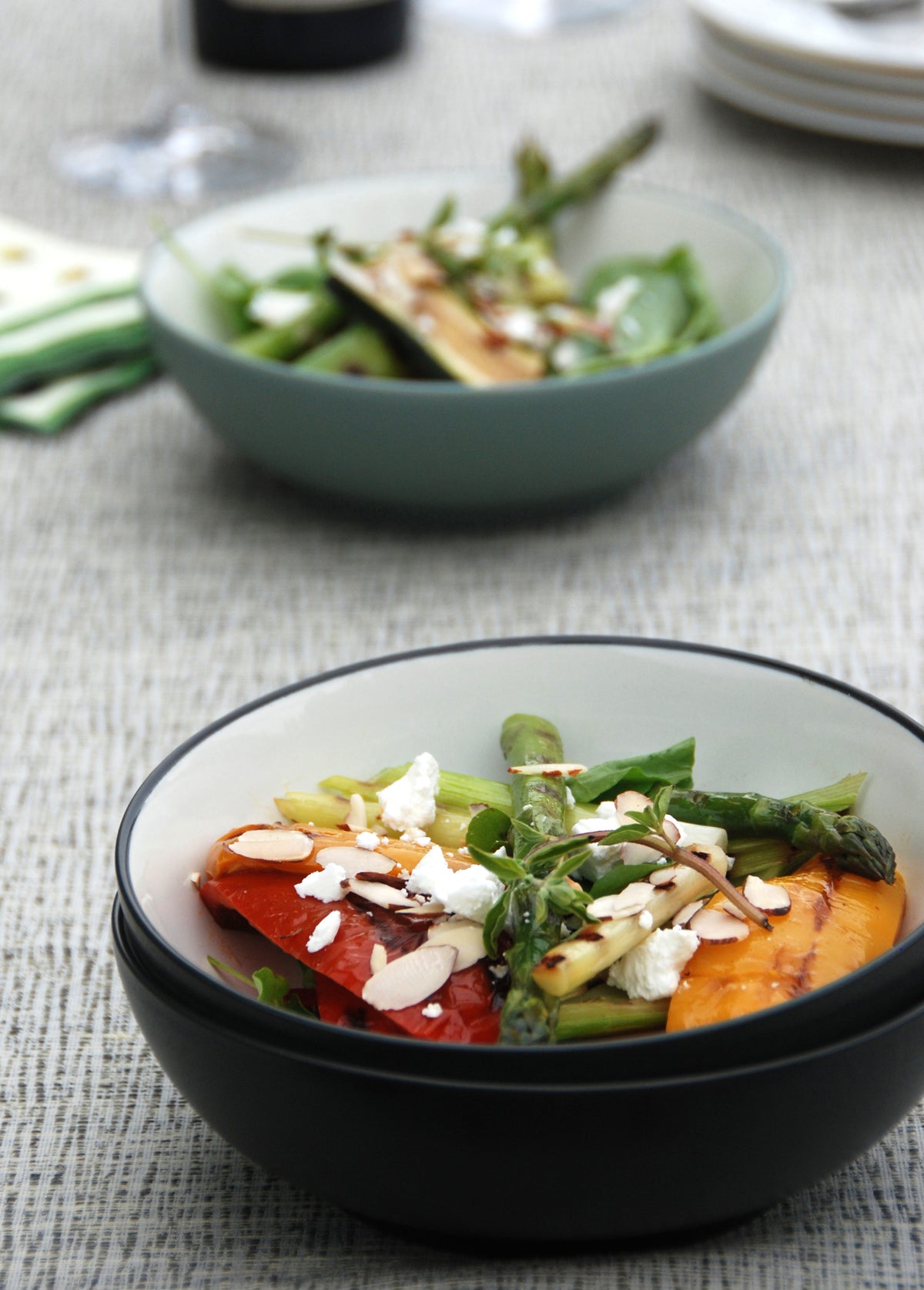 Grilled Vegetable Salad with Toasted Almonds and Goat Cheese