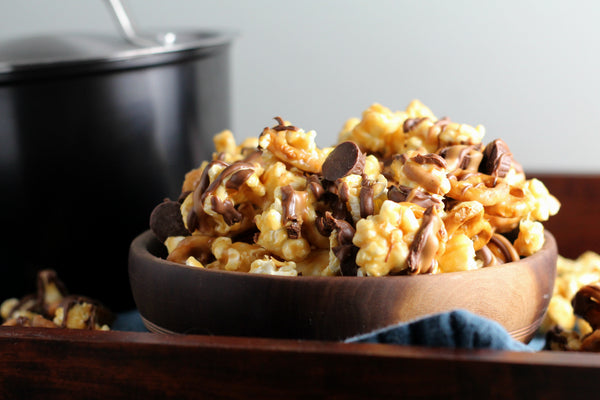 Chocolate Peanut Butter Cup Pretzel Popcorn