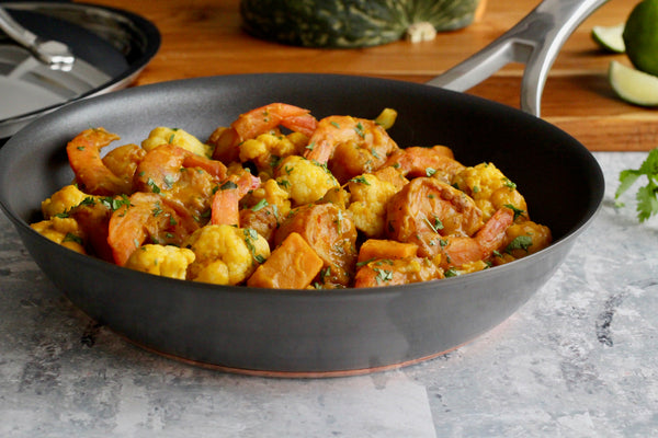 Golden Indian Spiced Shrimp with Cauliflower and Kabocha Squash