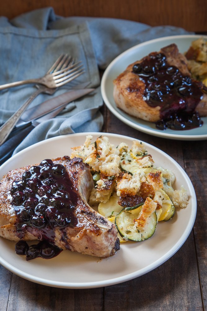 Spice Rubbed Pork Chop with Blueberry Maple Rosemary Sauce