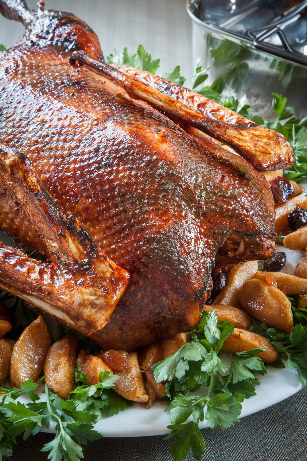 Apple Cider Glazed Roasted Goose with Brandy Roasted Apples