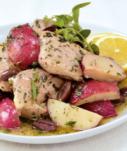 Lemon Chicken with Potatoes, Olives and Oregano