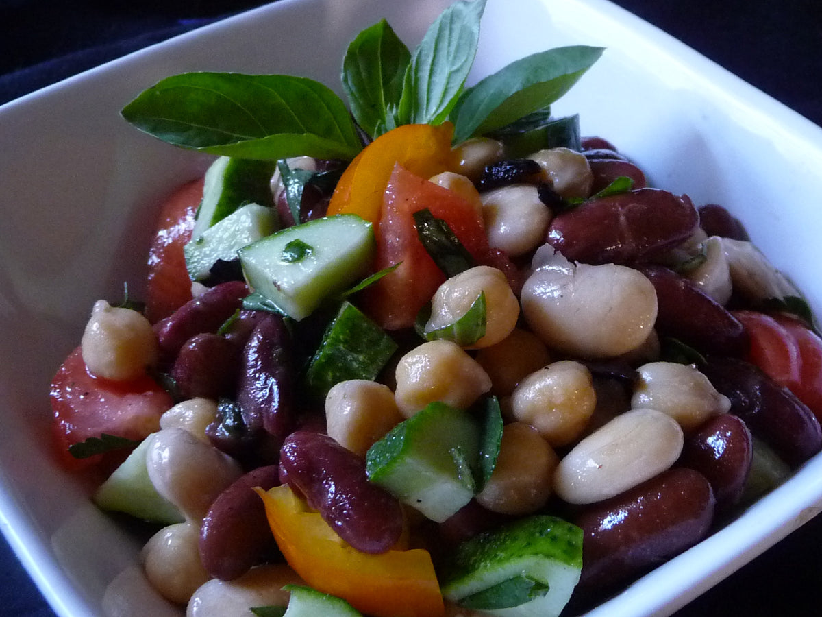 Mediterranean Mixed Bean Salad with Heirloom Tomatoes & Herbs