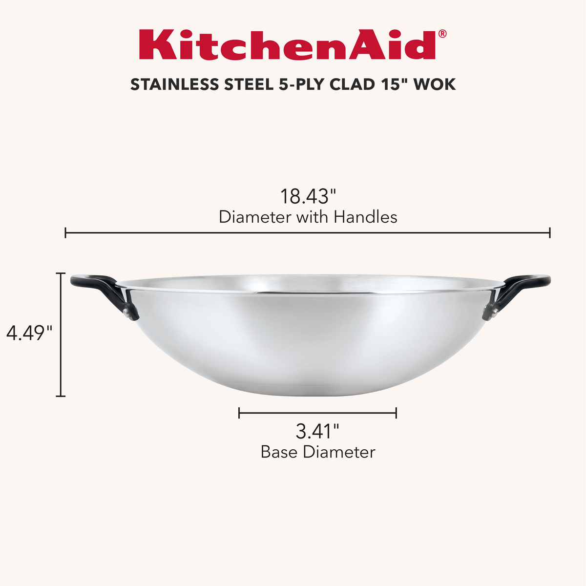 Stainless Steel 5-Ply Clad 15-Inch Wok