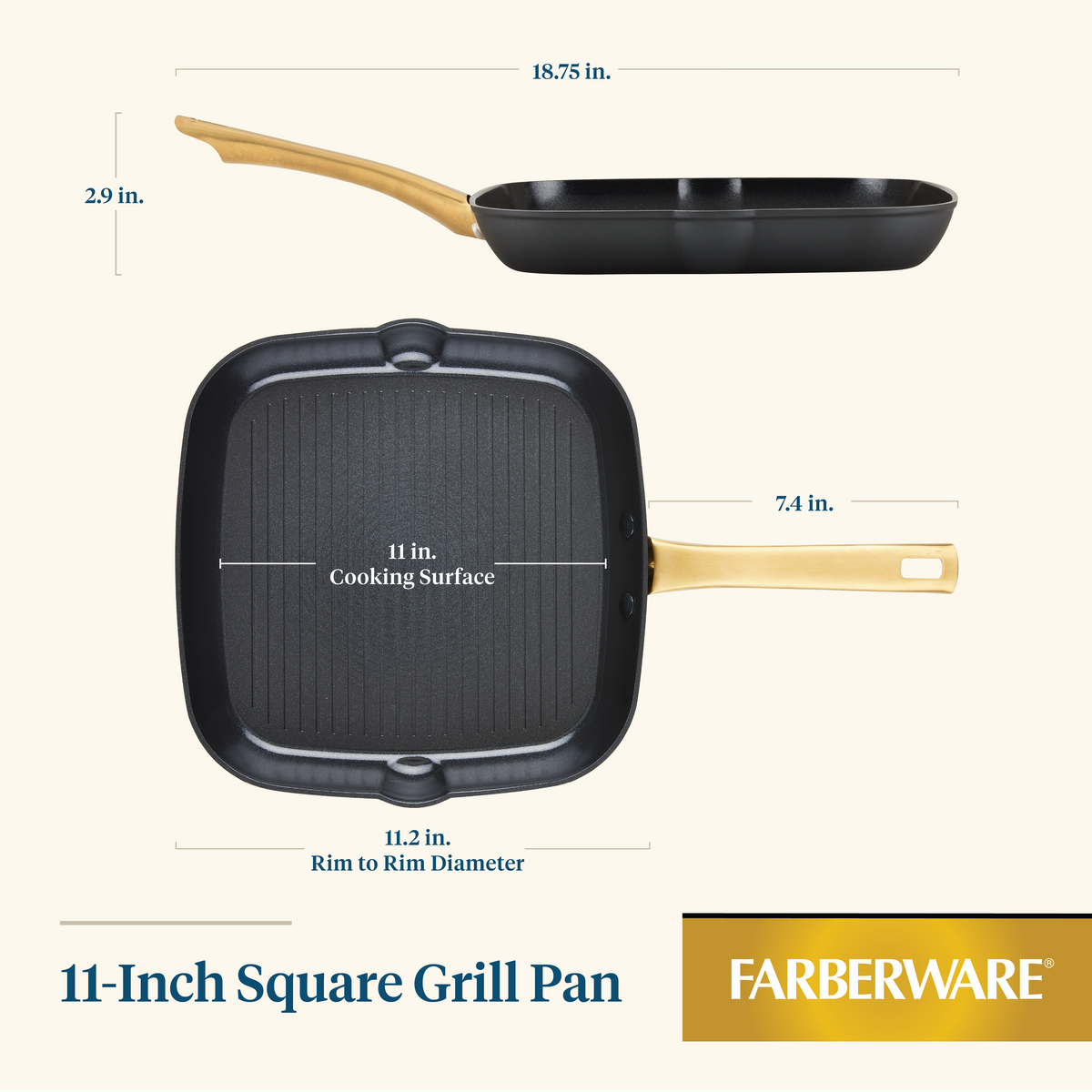 Forged Induction Ceramic Nonstick 11-Inch Square Grill Pan
