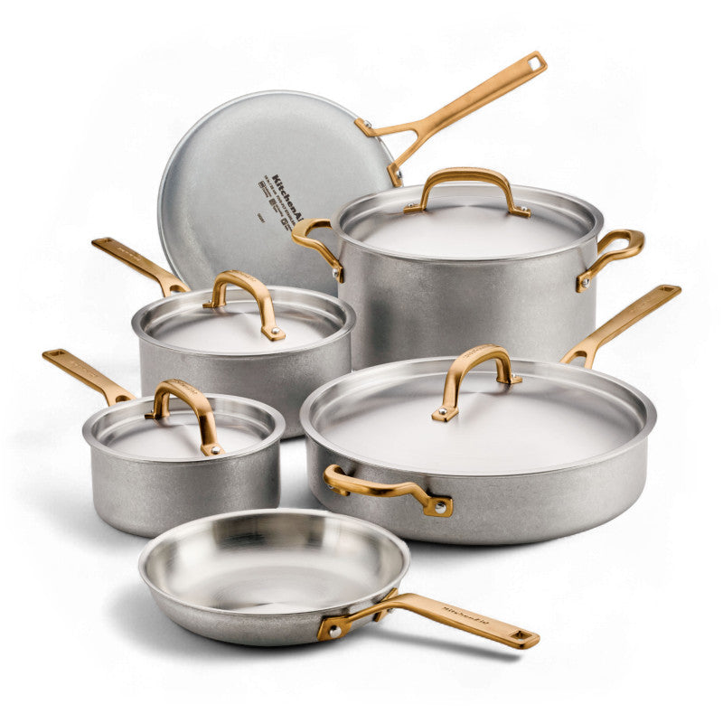 Stonewash Stainless Steel 5-Ply Clad 10-Piece Cookware Set