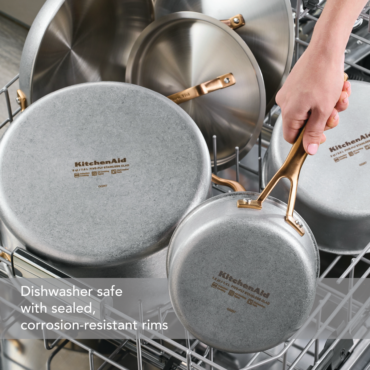Stonewash Stainless Steel 5-Ply Clad 10-Piece Cookware Set