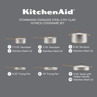 Stonewash Stainless Steel 5-Ply Clad 10-Piece Cookware Set