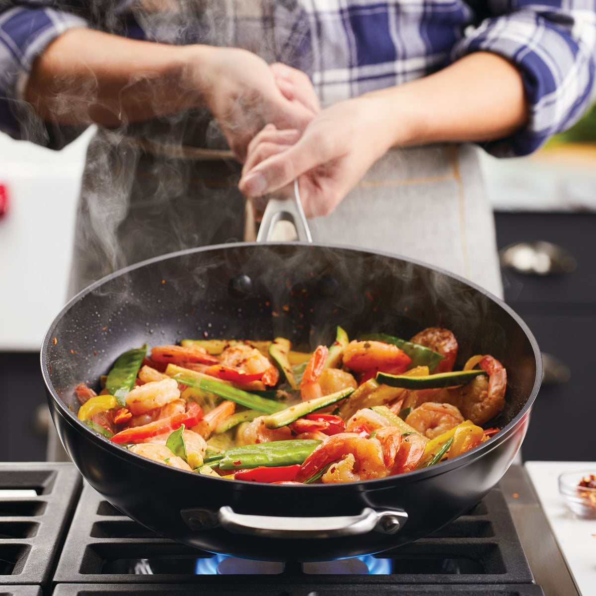Hard-Anodized Induction Nonstick 12.25-Inch Stir Fry Pan With Helper Handle