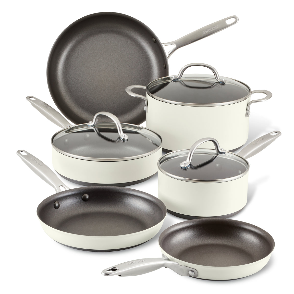 9-Piece Hard Anodized Nonstick Cookware | Cream