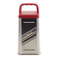 Slicing side of the stainless steel box grater with red handle