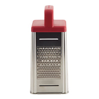 Medium grating side of the stainless steel box grater with red handle