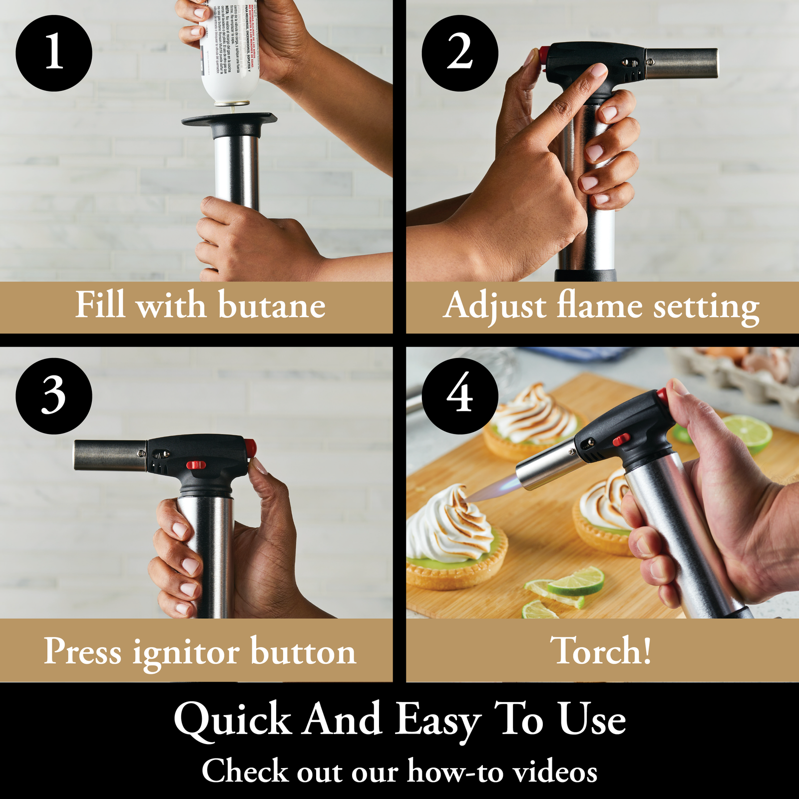 thumbnail image 2 of Chef Torch 360° Adjustable Butane Kitchen Torch - Professional Culinary Blowtorch For Crème Brûlée, BBQ & Baking Kitchen Butane Lighter 2 of 12