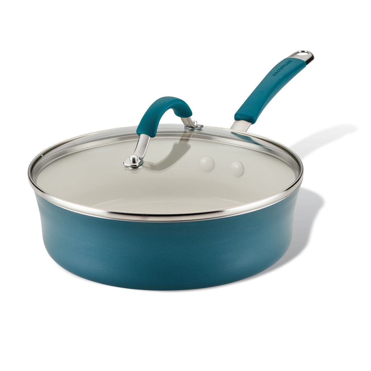 Cucina Ceramic Nonstick Saute Pan with lid and stainless steel rim, crafted from high-performance aluminum, on a white background.
