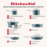 Color-Finished Stainless Steel 3-Ply Base 11-Piece Cookware Set