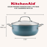 Color-Finished Stainless Steel 3-Ply Base 4-Quart Casserole with Lid
