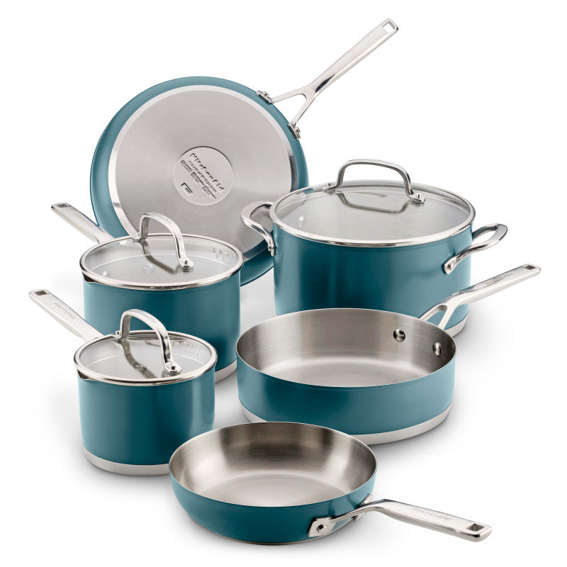 Color-Finished Stainless Steel 3-Ply Base 9-Piece Cookware Set